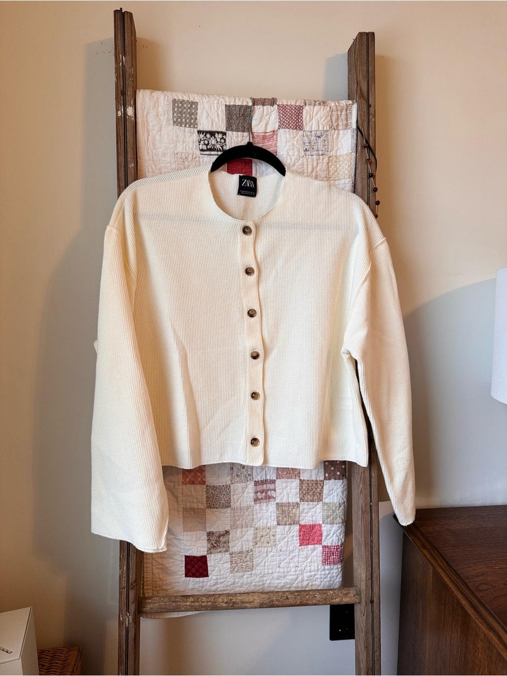 Zara Cream Button-Front Knit Cardigan